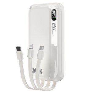 WAPIK PD 22.5W 일체형 대용량 보조배터리 고속충전 M1 10000mAh QC3.0 잔량표시, 화이트
