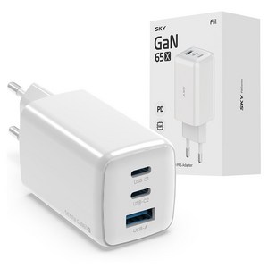 SKY 필 GaN 65X 65W 4세대 초미니 3포트 충전기, 화이트