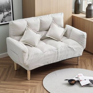 CABICO 3인용 소파 접이식 소파베드 패브릭 멀티소파 스툴포함, 화이트