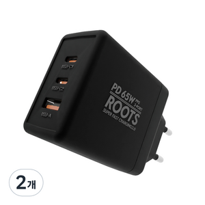 루츠 국내생산 초고속 멀티 충전기 C타입 3포트 PD 65W PPS, 블랙, 2개