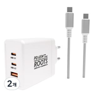 루츠 국내생산 초고속 멀티 충전기 C타입 3포트 PD 65W PPS + C to C 100W 5A E Marker 1.5M 케이블포함, 화이트, 2개