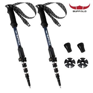 버팔로 써밋엑스 P&P 원터치 등산스틱 2개세트 5단 지팡이 트레킹폴 국내생산, 블루, 1세트
