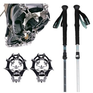 트레일라이프 체인 아이젠 19p/32p+4단 접이식 등산스틱 세트