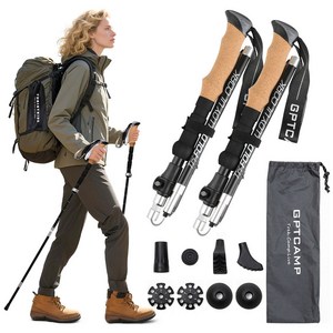 GPTcamp HD3 듀랄루민 7075 초경량 접이식 등산 스틱 트레킹 폴, 1세트, 블랙