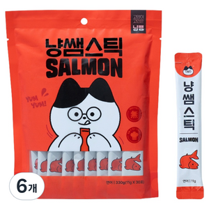 냥쌤 스틱 고양이 짜먹는 간식 30p, 330g, 6개, 연어