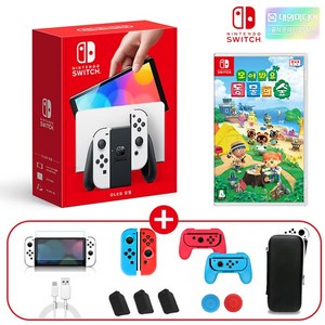 닌텐도 스위치 OLED화이트+동물의숲+나유타 13개 액세사리풀패키지