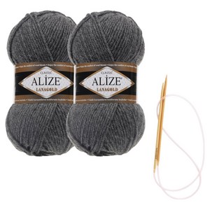 alize 라나골드 뜨개실 100g x 2p, 목도리 패키지 도안 및 대바늘, 182, 1개