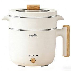 VisuLink 2in1 멀티 전기 냄비 1.5L 증조리 일체형 전기 냄비 2단계 화력 조절 가능 가정용 전기 핫팟/라면 냄비, 흰색