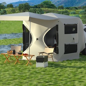 도킹쉘 큐브형 차박 도킹텐트 차량연결 확장쉘터 우천모드 지원 방수형 넓은 실내공간, 1.8mX1.8m, 고밀도 420T 세트 - 베이지