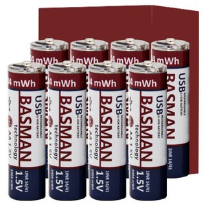바스맨 2세대 C타입 충전식 건전지 리튬이온 배터리 AA 8개입 (1650mAh), 8개입, 1개
