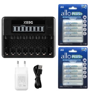 지그 스마트 8구 AA AAA 충전기 + ALLO 충전지 세트, 1개