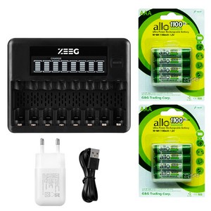 지그 스마트 8구 AA AAA 충전기 + ALLO 충전지 세트, 1개