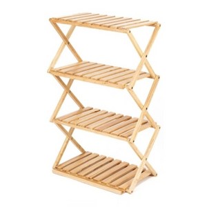 문캠핑 고무나무 원목 접이식 와이드 선반 캠핑선반, 1개, 4단, 내츄럴