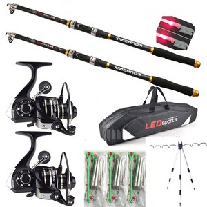 피싱파피 다용도 고급형 멀티원투풀세트(민물바다겸용) 로드2+고급스피닝릴2+5단받침대+원투바늘3+끝보기2+릴가방 풀세트, 다용도 고급 릴풀세트