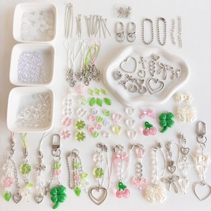 달빛구슬 (12P) 핑크그린 키링만들기세트 y2k 핸드폰줄 DIY 비즈 공예 재료 스트랩