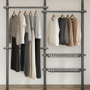 라온리빙 옷걸이 옷방 정리 드레스룸 철제 조립식 시스템 행거 3단 바구니형