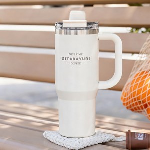 콜콜러브 대용량 텀블러 304 스텐 빨대 손잡이형 텀블러 이중 보온병 보냉병 차량용 캠핑용