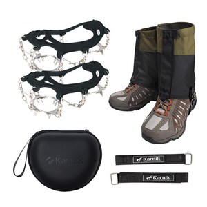 카르닉 등산 아이젠 고강도 체인 이중벨크로, 23P아이젠(다크그레이)+미니스패츠(카키)