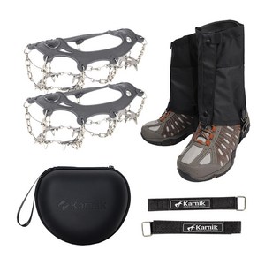 카르닉 등산 아이젠 고강도 체인 이중벨크로, 19P아이젠(그레이)+미니스패츠(블랙)