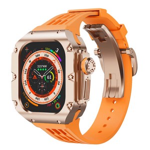 애차드밀 애플워치 호환 메탈 케이스 울트라 9 8 7 SE SE2 일체형 스트랩 명품 스테인리스 티타늄 밴드 줄질, 06.로즈오렌지