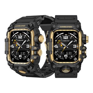 애플워치 울트라 풀커버 케이스 스트랩 일체형 러기드아머 시계줄 밴드, 골드 블랙, 1개