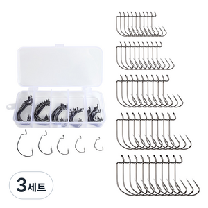 브라브맥 고탄소 스테인리스 루어 낚시바늘 와이드갭훅 50개, 검정색, 3세트