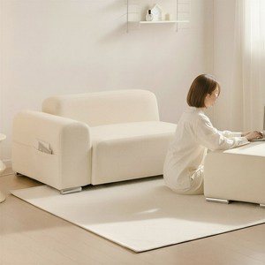 오프모드 라운드 패브릭 2인용 쇼파, 원룸 소형거실 컴팩트 소파, 생활방수 아쿠아텍스, 2인소파 단품/좌형(아이보리)