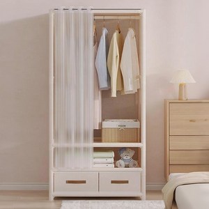 Zuge 조립식 커튼 스텐드 행거 무볼트 튼튼한 수납 옷장, 크림화이트