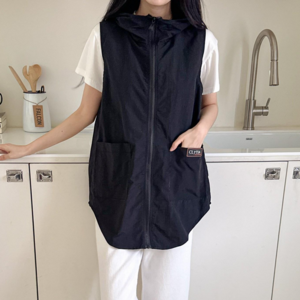 클리티아 생활방수 바스락 에이프런 캠핑용 작업용 주방용 다용도 바람막이 베스트 앞치마 후드 기능성 지퍼 조끼, 1개, 블랙 L