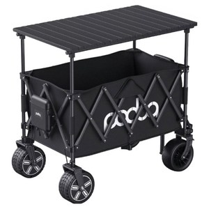 CampHub 접이식 전동 캠핑 웨건 테이블 대용량 대형 6km 캠핑카트웨건 스피트 전동웨건 캠핑웨건 캠핑카트, 1개, 파워블랙+수납+테이블