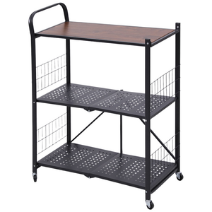 벤하임 다용도 폴딩 테이블 BEL001(블랙), BEL002(화이트) 이동식 테이블 접이식 선반대 철제 폴딩 선반 무설치 수납 선반 3단 원터치 선반대 트롤리 정리용품 이동식 선반, 블랙, 1개