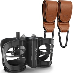 르메이어 유모차 3 in 1 2구 컵 홀더 + 카라비너 2p 세트, 검정색 + 브라운, 1세트