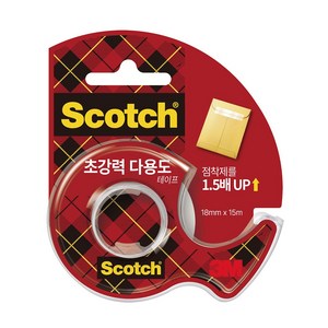 3M 초강력 다용도 투명 테이프 디스펜서 1815D 18mm x 15m 내구성 유지력 강화 테이프, 1개, 투명