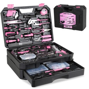 가정용 포터블 공구세트 소형 다용도 수리 공구박스 세트 만능 수공구함 박스 다중규격 서랍이 있어 수납이 용이하며, 1개, 510PCS-분홍색