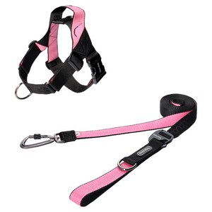 분독 플레이리쉬 카라비너 리드줄 + 마틴게일 하네스 세트, 블랙핑크, 1세트