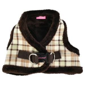 핑카홀릭 반려동물 입기 편한 체크무늬 털안감 조끼형 하네스