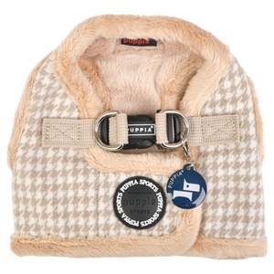 퍼피아 강아지 하운드투스 체크 털안감 조끼형 하네스