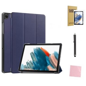 갤럭시탭A11 A11플러스 북커버 케이스 강화유리필름 세트, 네이비, 1개