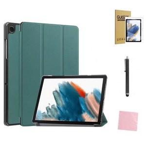 갤럭시탭A11 A11플러스 북커버 케이스 강화유리필름 세트, 딥그린, 1개