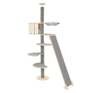 캣츠드림 고양이 놀이와 휴식의 공존 하우스 앤 슬라이드형 캣폴 세트 004 대 B형, 그레이, 1세트