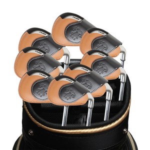 헤링본 핸드메이드 아이언 커버 세트 8개 1세트 천연소가죽 골프채커버 자석 아이언 커버 골프채 헤드 커버 아이언헤드커버, 1세트, 8개1세트 블랙앤탄