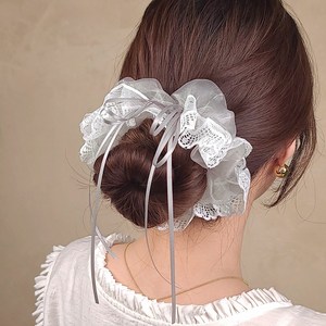 초콜리트쥬얼리 마르쉘 오간자 스크런치 레이스 포인트 슬림 리본 롱드롭 풍성한 곱창 머리끈 - 5color