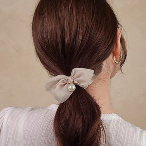 초콜리트쥬얼리 시몬 6컬런 쉬폰 스크런치 진주 포인트 리본 곱창 머리끈
