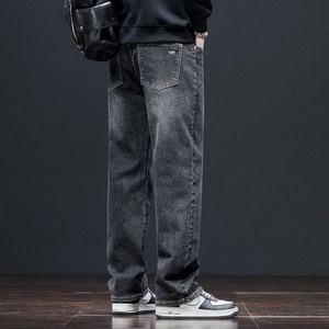 AOKADA  남성 가을 루즈핏 데님 팬츠 빈티지 스판 일자 통 청바지