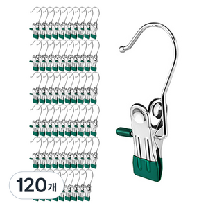 홈바내쓰 논슬립 다용도 스텐 집게걸이, 그린, 120개