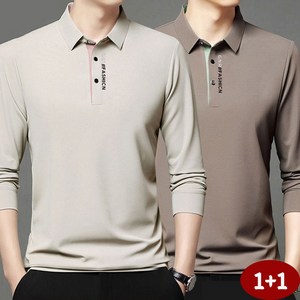 1+1간절기 봄가을 겨울 긴팔티 솔리드 카라넥 솔리드 중년남성 캐주얼 통근 구김없는 편안한 상의