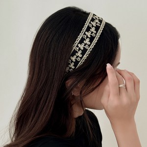 골드 레이스 와이드 헤어밴드 단정한 하객룩 머리띠 온리유