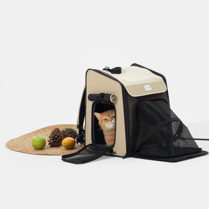 프레이즈펫 멀티 텐트백 - 확장형 고양이 친화적 이동장 백팩 이동가방 프론트백, 1개, 브라운