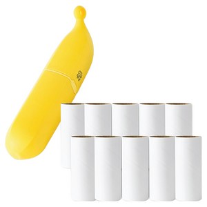 멍냥 반려동물 휴대용 바나나모양 털제거 돌돌이 + 리필 찍찍이 10p 세트, 옐로우(돌돌이), 1세트