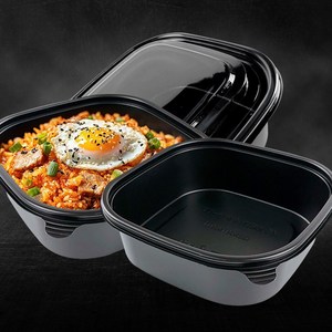 180 사각용기 샐러드 도시락 검정 소 PET 뚜껑, 50세트, 1개